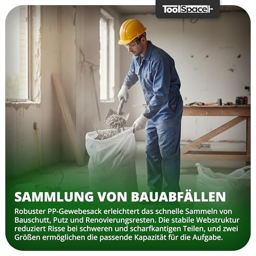 ToolSpace Gewebesack Bauschuttsäcke 20x Getreidesäcke 50kg Säcke 105x65 cm aus robustem Polypropylen Ideal als Sandsäcke Schwergutsäcke Abfallsäcke PP-Gewebesäcke als Kohlensack reißfest Transportsack