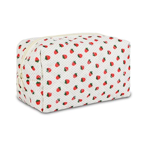 AMZMA Quilted Makeup Pouch,Cotton Puffy Makeup Bag, Coquette Cosmetic Bag for Women and Girls, Aesthetic Organizer Bag, Cute Flower Travel Toiletry Bag