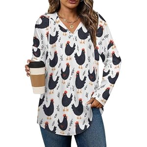 Nevjipu Chandail à capuche long pour femme tendance – Motif poule de dessin animé mignon pour dames – Chandail fin et ample, Style-41, X-Large