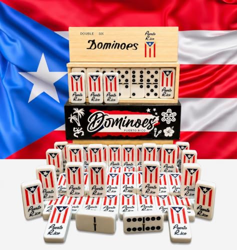 PRK 14 Puerto Rico Gifts Premium Dominoes Set Friends Gift Packs Large Adult Size Double six Domino with PR Flag Authentic Puerto Rican Design