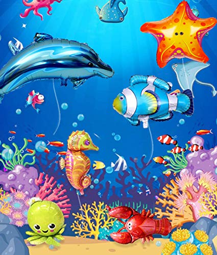 9 Pcs Large Ocean Animals Balloons Cartoon Fish Balloons Foil Balloons For Kids Birthday Party Decoration Supplies #TOP4