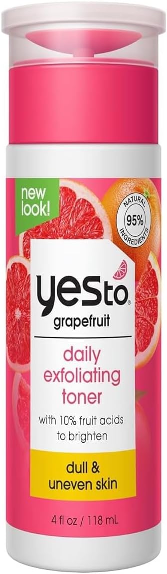 Grapefruit Daily Exfoliating Toner, Brightening Formula To Retexturize & Brighten Your Skin, With AHAs, BHAs, Vitamin C, & Antioxidants, Natural, Vegan & Cruelty Free, 4 Fl Oz