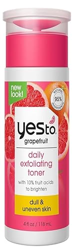 Yes To Tónico exfoliante diario de pomelo, fórmula iluminadora para retexturizar e iluminar tu piel, con AHA, BHAs, vitamina C y antioxidantes,