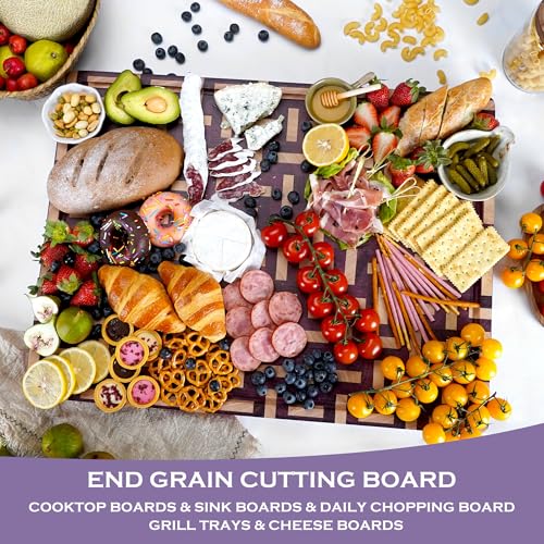 YOUSUNLONG Extra Large Cutting Board End Grain Purple Heart Wood - Thickened-Heavy Duty Butcher Block 24"L x 18"W x 1.5"Th w/Juice Groove and Handle - Serving Tray for Meat & Cheese,Brisket Board by YOUSUNLONG - Image 3