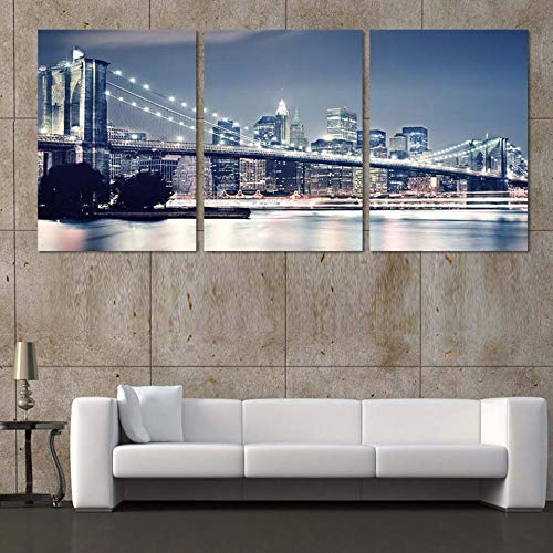 Tableau sur toile pour habiller un mur vide salon triptyque Brooklyn Bridge HD - 3