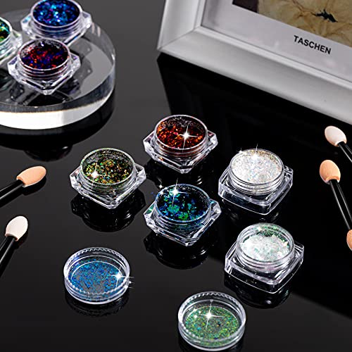 12 Boxes Glitter Chameleon Nail Flakes Iridescent Nail Art Supplies Holographic Nail Flakes Colorful Chameleon Nail Art Glitter Sequins With 10 Pieces Sponge Applicators For Nail Art Decoration #TOP5