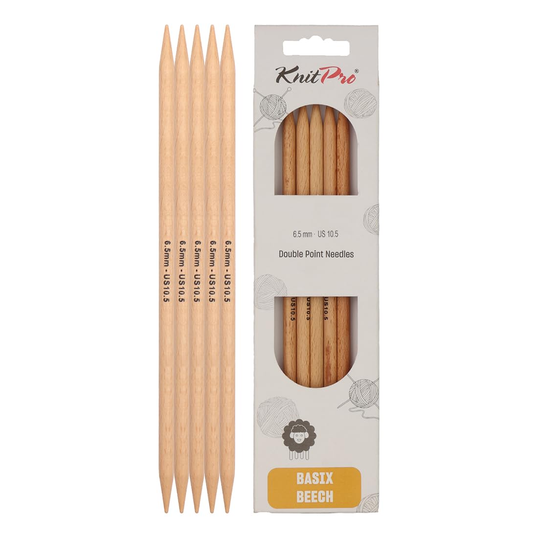 KnitPro Basix Beech Double Pointed Needles 8" (20cm) | 6.50mm