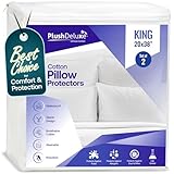 King Pillow Protector Covers - Waterproof, Allergy, Dust, Bed Bug, and Mite Proof Zippered Protectors - Pillowcase Zipper Cover Allergen Case Pack For Sleep Pillows - Soft Cotton Terry - 2