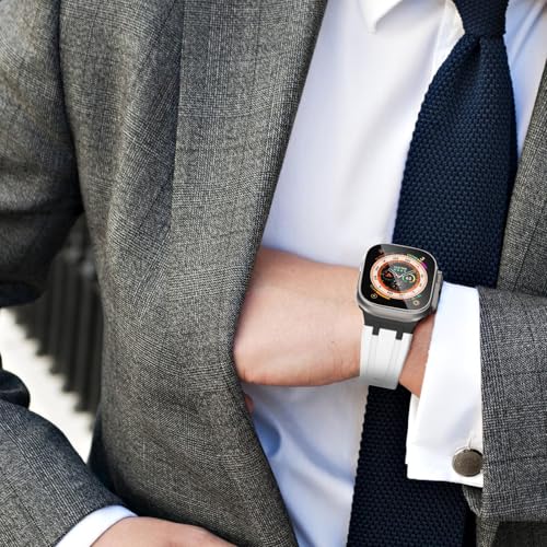 Image of WINGLE AP Luxury Bands for Apple Watch Band Ultra 3 /2 /1 Band Ultra 49mm Series 11 10 46mm 45mm 44mm 42mm SE 3 /2 /1 Series 9 8 7 6 5 4 3 2 1 Men Women, Silicone Rubber Metal Adapter Sport iWatch Bands