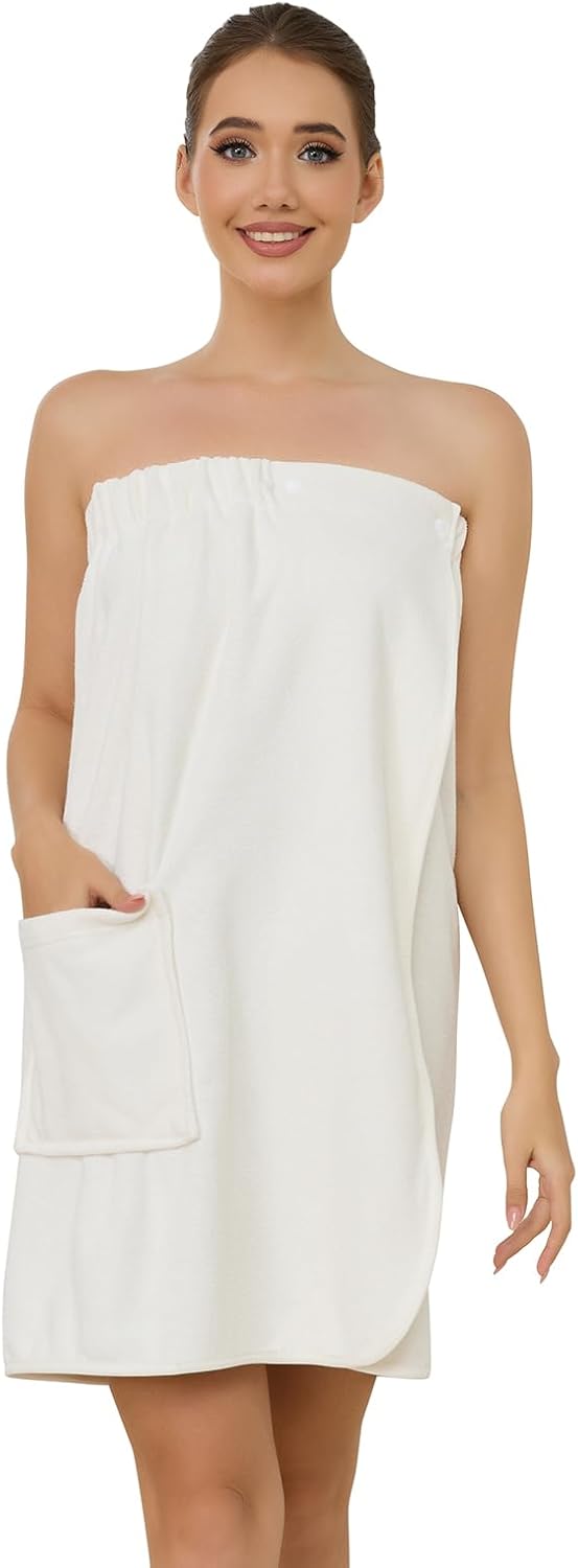 Air Curvey Women's Soft Wrap Towel Shower Wrap Robe Lightweight Spa Body Wrap Adjustable Closure Bathrobe With Pocket