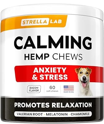 Advanced Calming Chews for Dogs - Hemp Chews and Melatonin - Anxiety Relief - Sleep Aid - Relaxing Treats - Stress Relief During Fireworks, Storms, Thunder, Barking - Made in USA - Bacon - 60ct