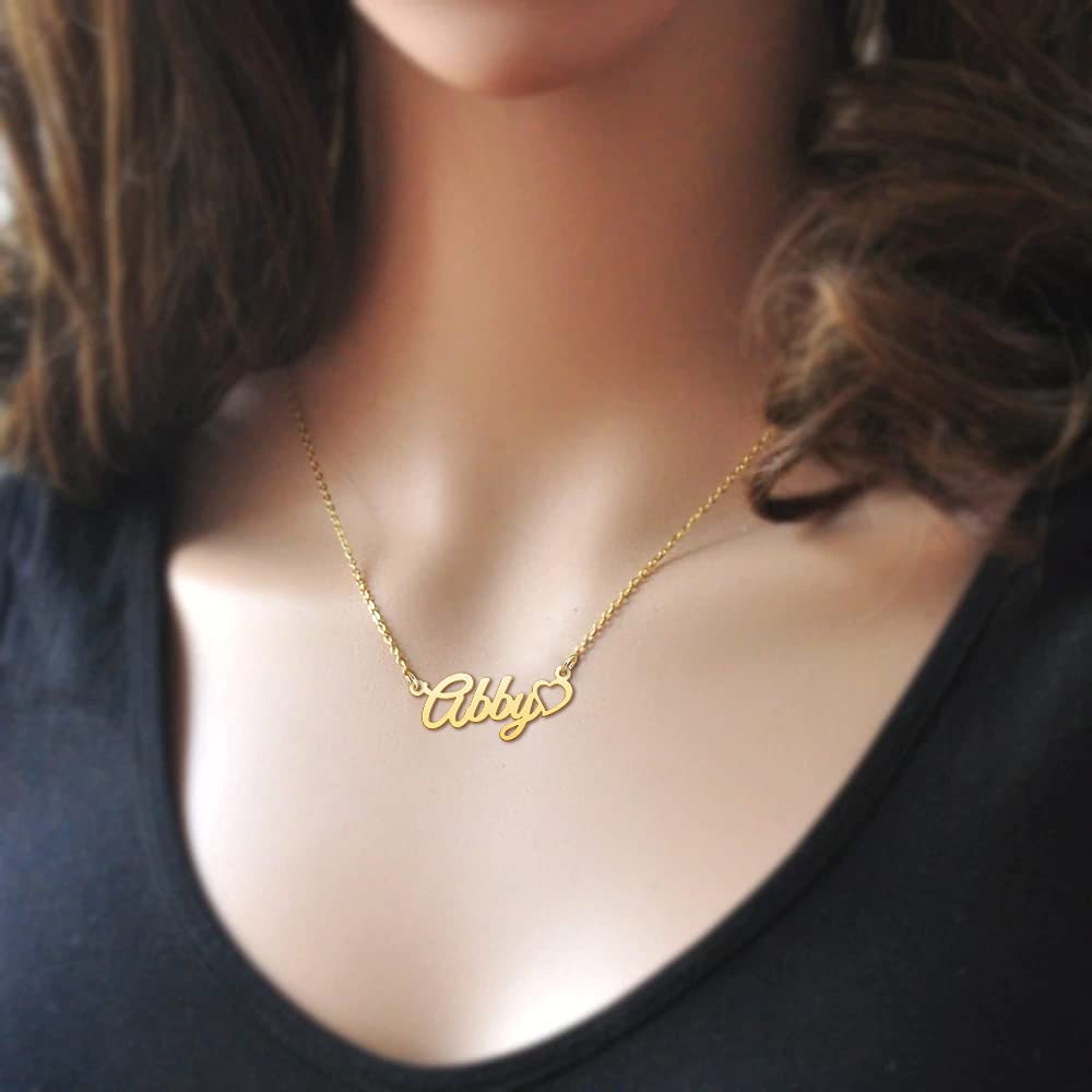 YSAHan Love Heart Name Necklace Personalized Script Cursive Name Gold Jewelry Birthday Mom Gift for Nevaeh