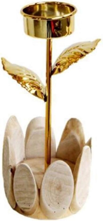 Candle Holders for Table Metal Flower Stand Candelabra Christmas Gold Rose Floral Wooden Base Wedding Event Party Candelabra (Golden)