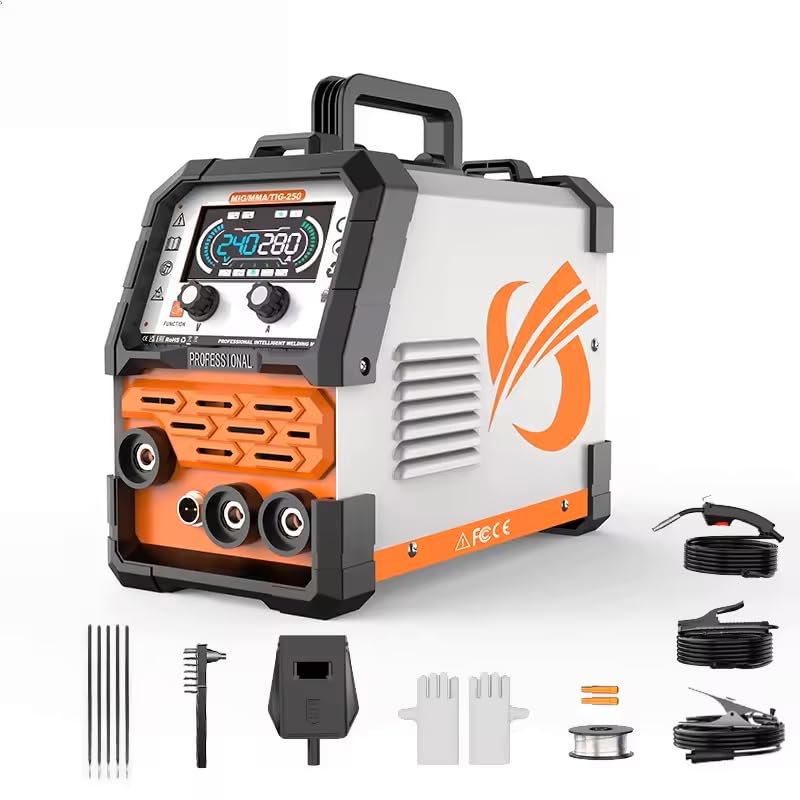 140A MIG Welder - 3-in-1 Flux Core Welder, MIG/Lift TIG/Stick Welding Machine - Portable IGBT Inverter - 220V with Welder Helmet and Gloves ﻿