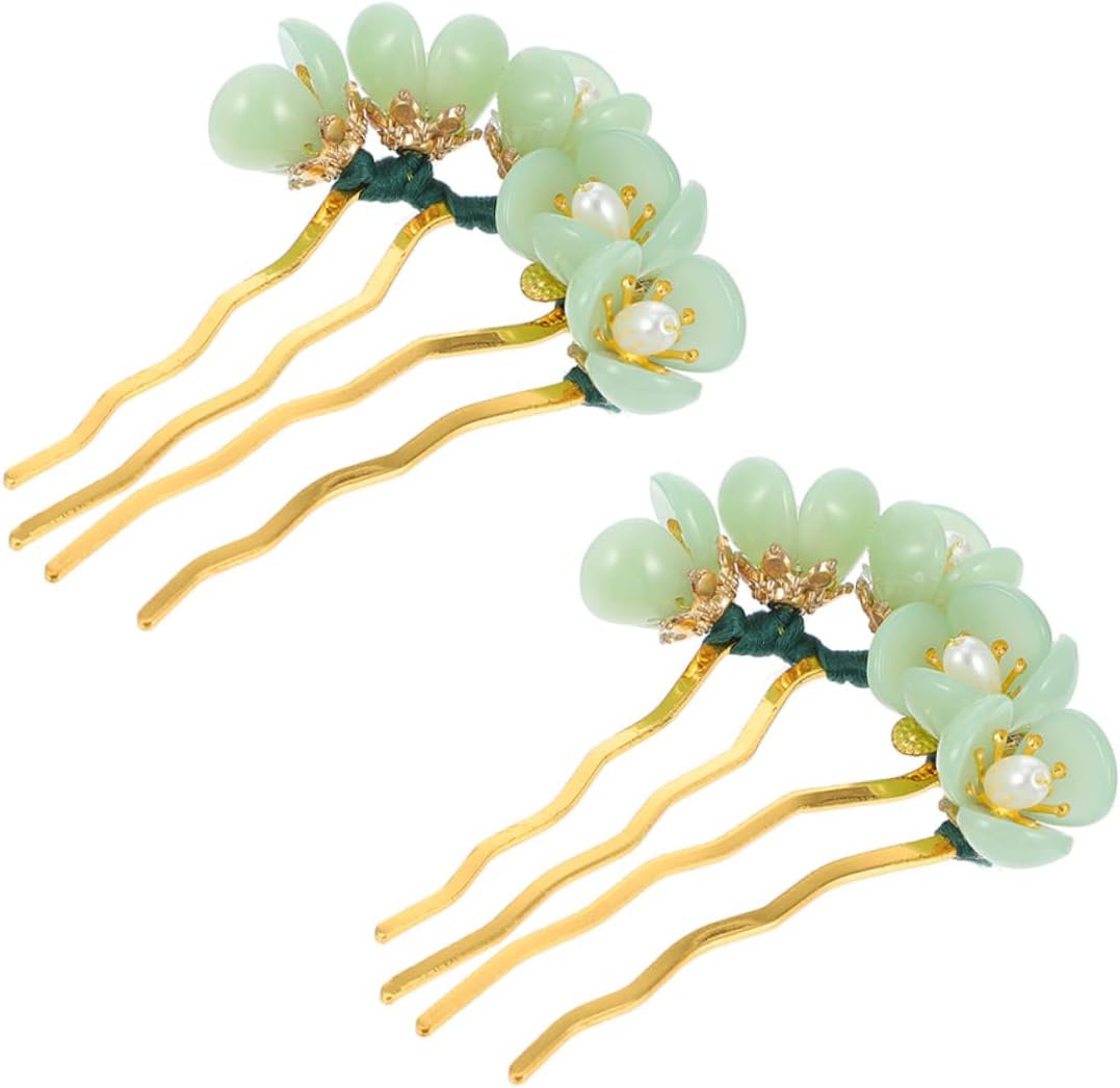 minkissy 2pcs Hairpin Hair Comb Clip Bun Hair Bride Classic Vintage Japanese Hair Pin Jade Hair Accessories Retro Decor Chinese Bridal Headdress Chinoiserie The Flowers Chopsticks Iron Miss
