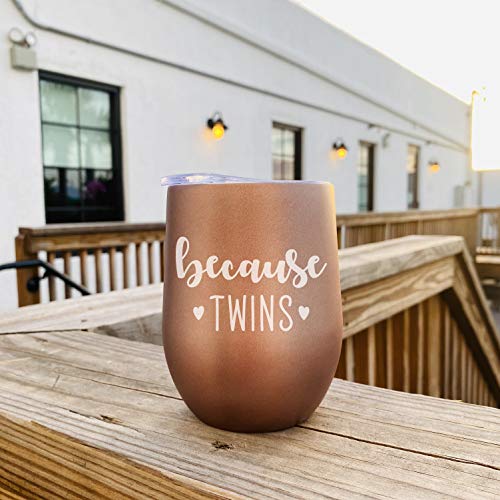 Twin Mom Gifts - 12Oz Wine Glass Tumbler Cup- Funny Mom Of Twins Gifts, Mother Of Twins, Parents Of Twins, Because Twins Travel Coffee Mug #TOP1
