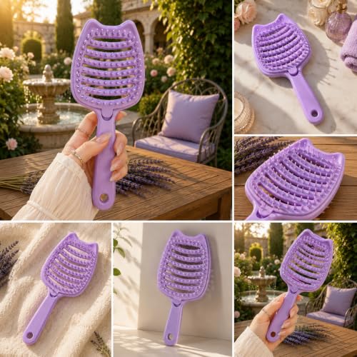 Image of Premium 3D Detangling Hair Brush for Women & Men- Anti Hair Fall Comb for Curly, Wavy & Straight Hair | Hair Straightening Brush, Wet & Dry Styling Brush | Scalp Massager, Frizz Control & Tangle Free Grooming Brush (PACK OF 1) (CAT PURPLE)