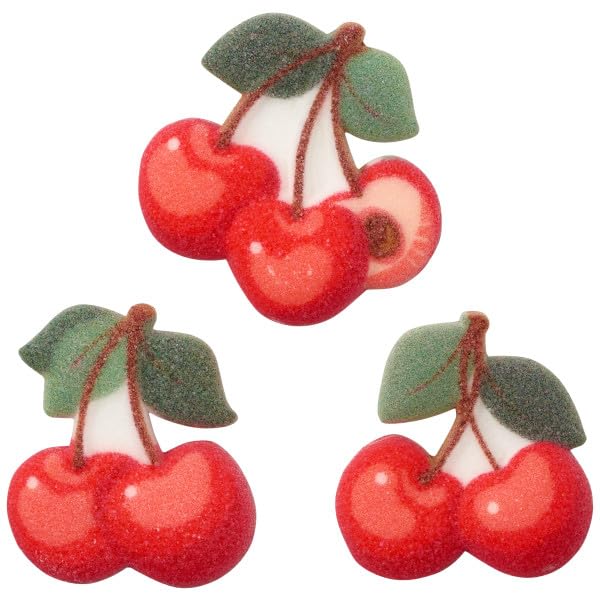 Cherry Shape Edible Sugar Cake Toppers, 12 Count