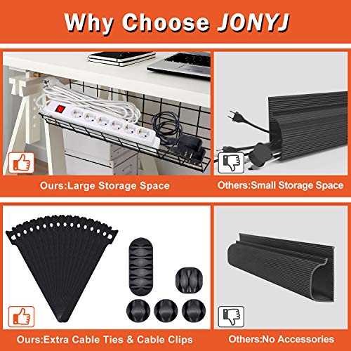 Under Desk Cable Management Tray, Cable Organizer for Wire Management, Metal Wire Cable Tray for Office and Home, 4 Pack Standing Desk Tray with 15 Cable Ties and 5 Cable Clips, Black Cord Basket 17\'\'