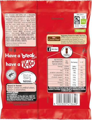 Image of KitKat Easter Bunny Milk Chocolate Bag 55g By Cougar | 5x Chocolate Bunny Shapes with Crispy Wafer Filling | Perfect for Egg Hunts, Easter Gifting, Kids Treats & Party Sharing | Fun Festive Chocolate Packe - (Imported-UK)