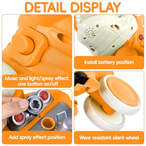 Image of Kids Tricycle, Dinosaur Toys Trike Bike with Safe Anti-Rollover Design, Music, Storage Basket, Big Wheels & LED Lights, Toddler Ride on Toys, Bicicletas para Ninos De 3 Anos a 6 (Orange)