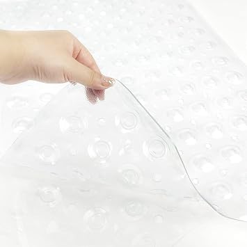 Bathtub Mat - Bath Tub Shower Mat 40 X 16 Inch Extra Large Bathtub Shower Mat with Suction Cups Drain Holes Non-Slip Bath Mat for Tub, Machine Washable Bath Mat Transparent