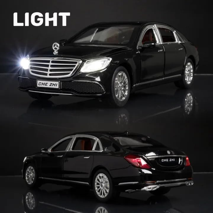 Image of 1:24 Marcedes Benz E300L - Black Alloy Diecast Pullback Metal Car Toy with Sound Light & Opening Doors - Great Gift Toy for Kids