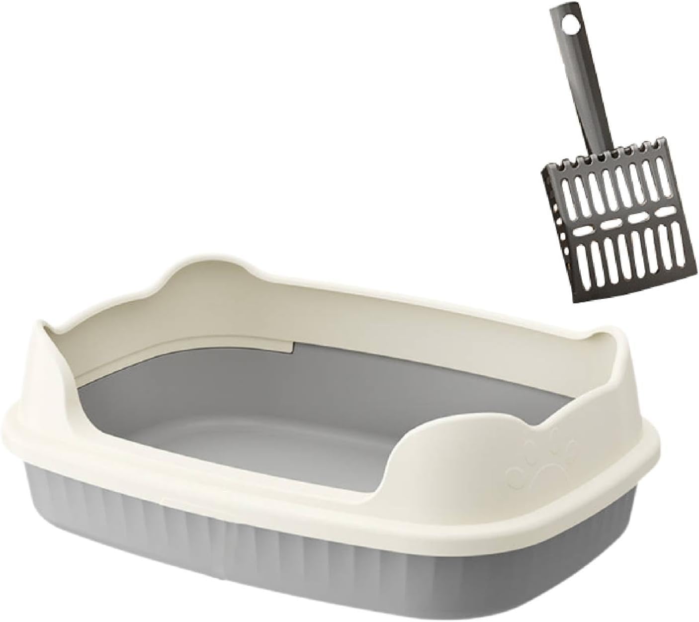 Gralara Open Top Pet Litter Box Low Entry Sturdy Cat Sand Box Bedpan Cat Sand Basin Pet Supplies Litter Pan Cat Litter Tray, Gray