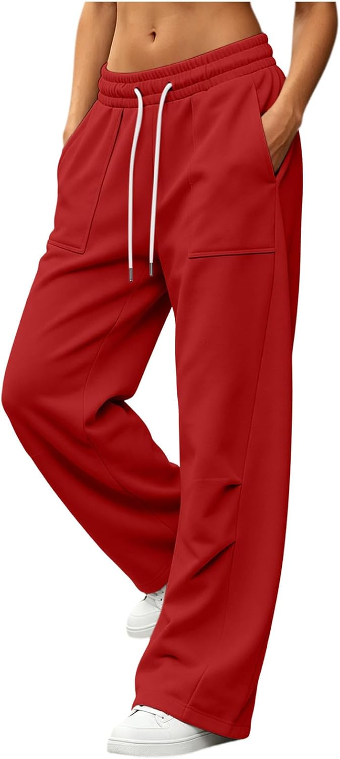 Wide Leg Sweatpants for Women Casual Fall Drawstring Sweat Pants
