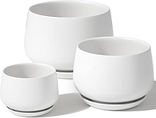LE TAUCI Ceramic Plant Pots, 4.1+5.1+6.5 inch, Set of 3, Planters with Drainage Hole and Saucer, Indoor Flower Pot with Ho...