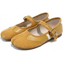 Women Suede Tabi Shoes Split Toe Mary Jane Lightweight Athletic Flats Vintage Sporty Style Comfortable Daily Walk Yellow