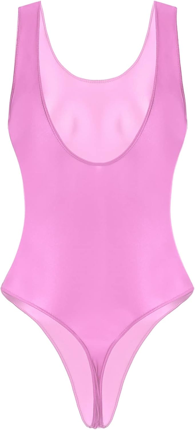 Linjinx Women's Glossy One Piece Swimsuit Bodycon Tank Sports Rompers Bermuda Short Yoga Bodysuit