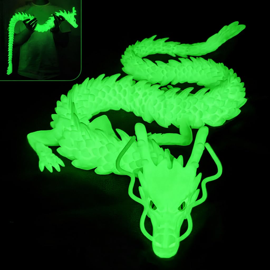 WUQIREN 40inch Super Large 3D Printed Dragon,Bigger Fidget Crystal Dragon Toys,3D Printed Stuff Animals Toys,Articulated Dragon for Home Office Desk Wall Decor (Glow-Green)