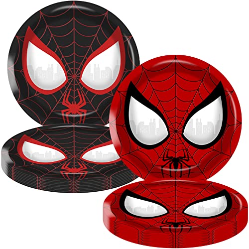 20 Pcs Spider Party Paper Plates, Black Spider Hero Theme Disposable Party Plates For Kids Birthday Party Supplies,2 Styles, 9 Inches #TOP21