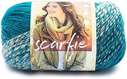 (1 Skein) Lion Brand Yarn Scarfie Bulky Yarn, Cream/Teal