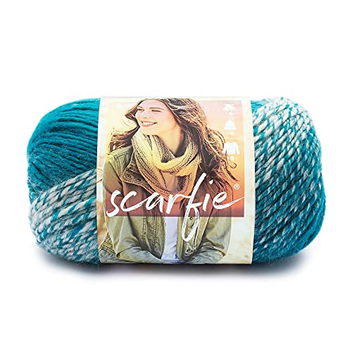 Image of (1 Skein) Lion Brand Yarn Scarfie Bulky Yarn, Cream /Teal