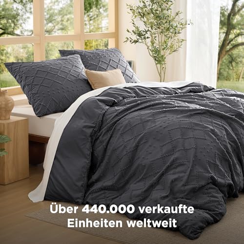 BEDSURE Anthrazit Boho Bettwäsche 3tlg - 200x200 cm – Ansicht 2