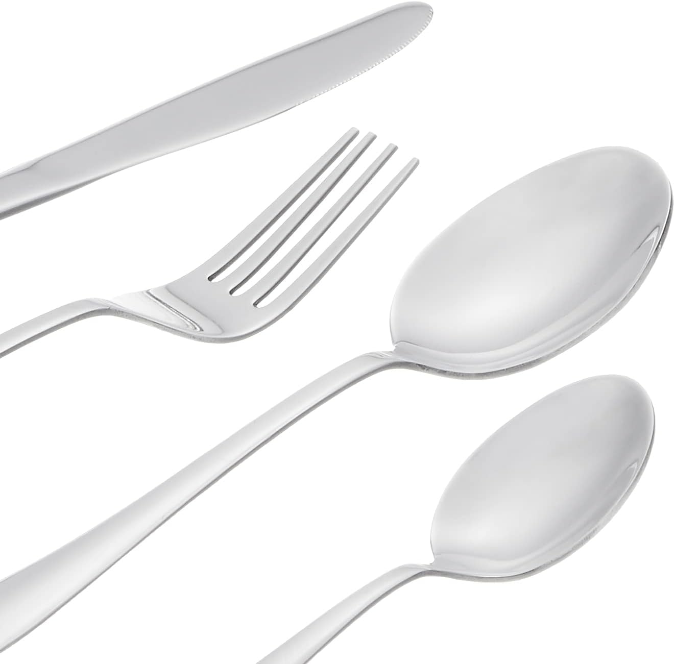 Amazon Brand - Solimo 24 Piece Cutlery Set | 6 Tea Spoons, 6 Knives, 6 Spoons & 6 Forks | Mirror Finish, Stainless Steel