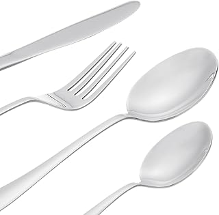 Amazon Brand - Solimo 24 Piece Cutlery Set | 6 Tea Spoons, 6 Knives, 6 Spoons & 6 Forks | Mirror Finish, Stainless Steel Price In India