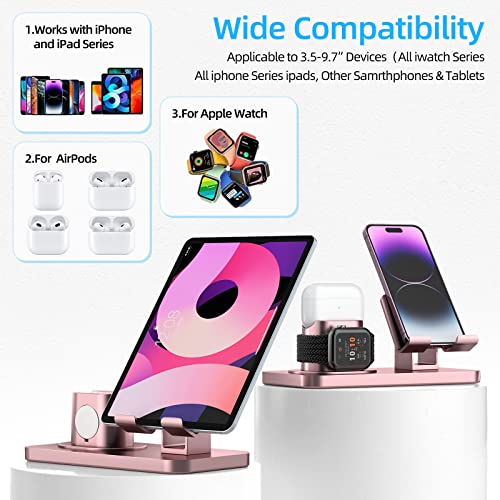 180°Rotation Phone Charger Stand Holder，3In1 Charger Dock, Charging Stand For Iphone/Apple Watch/Airpods/Ipad And Most Smartphones (Rose Gold) #TOP1