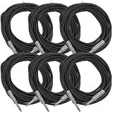 Seismic Audio Speakers Guitar Cables, TS ¼” Guitar Cables, Blue Colored, 25 Feet, Pack of 6