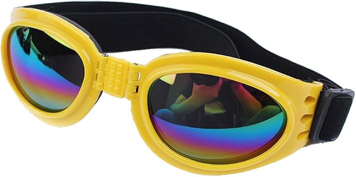 Kromi Dog Sunglasses Large UV, Pet Dog Goggles Eye Wear Protection Foldable Adjustable Big Pet Sunglasses for Dogs, Yellow