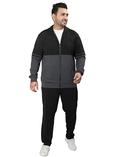 Plus Size Men Winter Zipper Sports Gym Track Suit Set BlackDarkGrey XXL