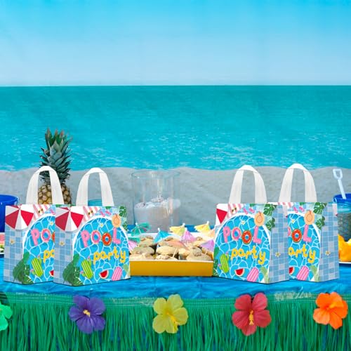 KERINGO 24 PCS Pool Party Non Woven Favor Bags with Handles Swimming Themed Waterproof Goodie Bags for Pool Swimming Summer Party Birthday Baby Shower Supplies by KERINGO - Used condition - Image 6