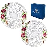Dessert Plates with Gift Box, 6 Inch Round Clear Glass Plates, Christmas Dessert Plates with Red/Blu