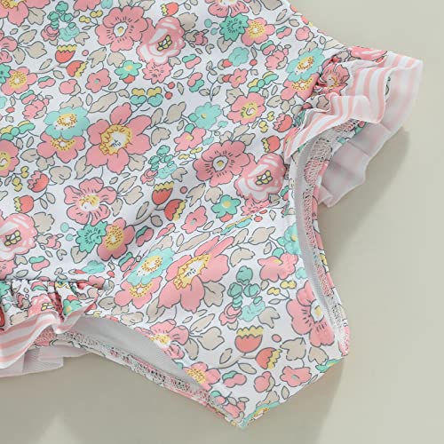 Toddler Girls Strap One Piece Swimsuit Floral Sleeveless Backless Bathing Suit Ruffles Bowknot Swimwear Summer Beach Wear (Pink,4-5 Years) #TOP4