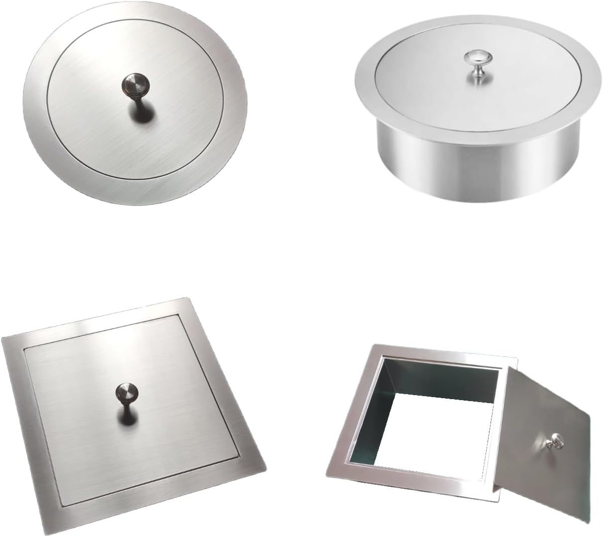 Garbage can cover Embedded Built-in Trash Chute Cover,304 Stainless Steel Round Square Countertop Working Top Flush Built-in Waste Trash Chute Grommet with Lid Cover (Square 210MM(8.26"))(Round 230MM(