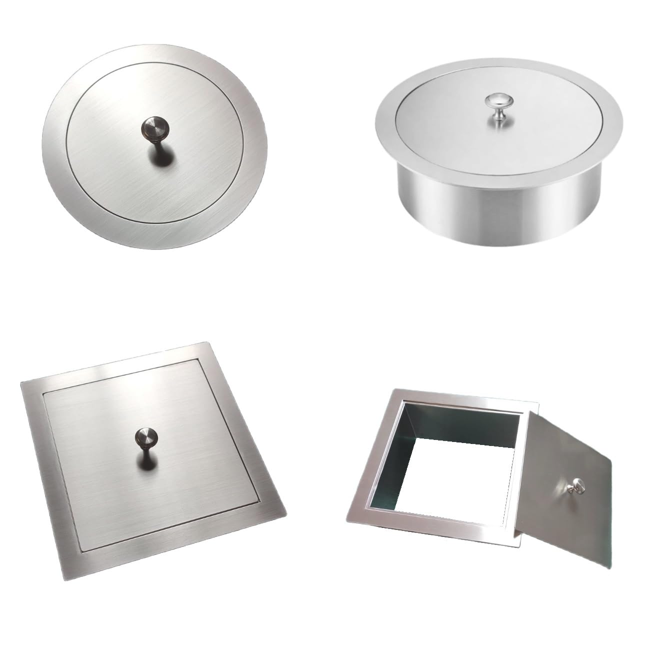 304 Stainless Steel Round Square Countertop Working Top Flush Built-in Waste Trash Chute Grommet with Lid Cover (Round 230MM(9.05"))