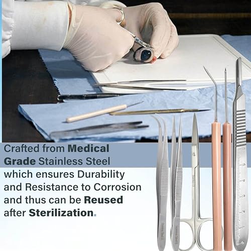 A2Z Scilab - Budget Dissection Kit for High School & College Dissections - 30 PC Kit With Glass Dropper & Magnifying Glass in a Zippered Case - Stainless Steel Instruments with FREE Scalpel Blades - Thumbnail 2