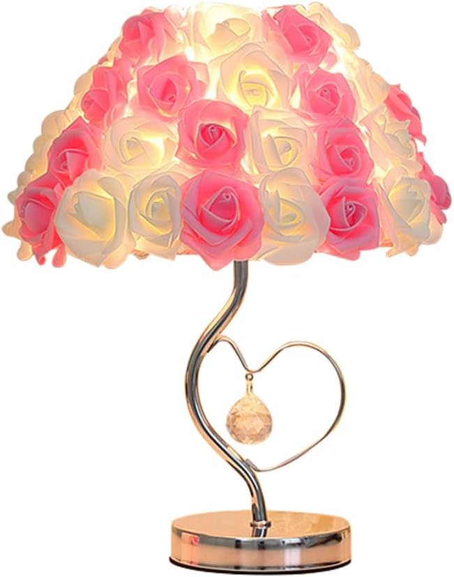 Rose Flower Table Lamp, Romantic Bouquet Lamp Bedside Night Light Artificial Rose Gift for Valentines Dating Party Home Bedroom Wedding Decor (Yellow Pink)
